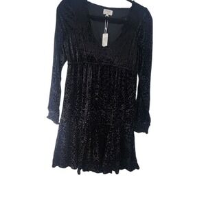 Gentle Fawn Verona Velvet Burnout‎ Long Sleeve Mini Dress XXS Black